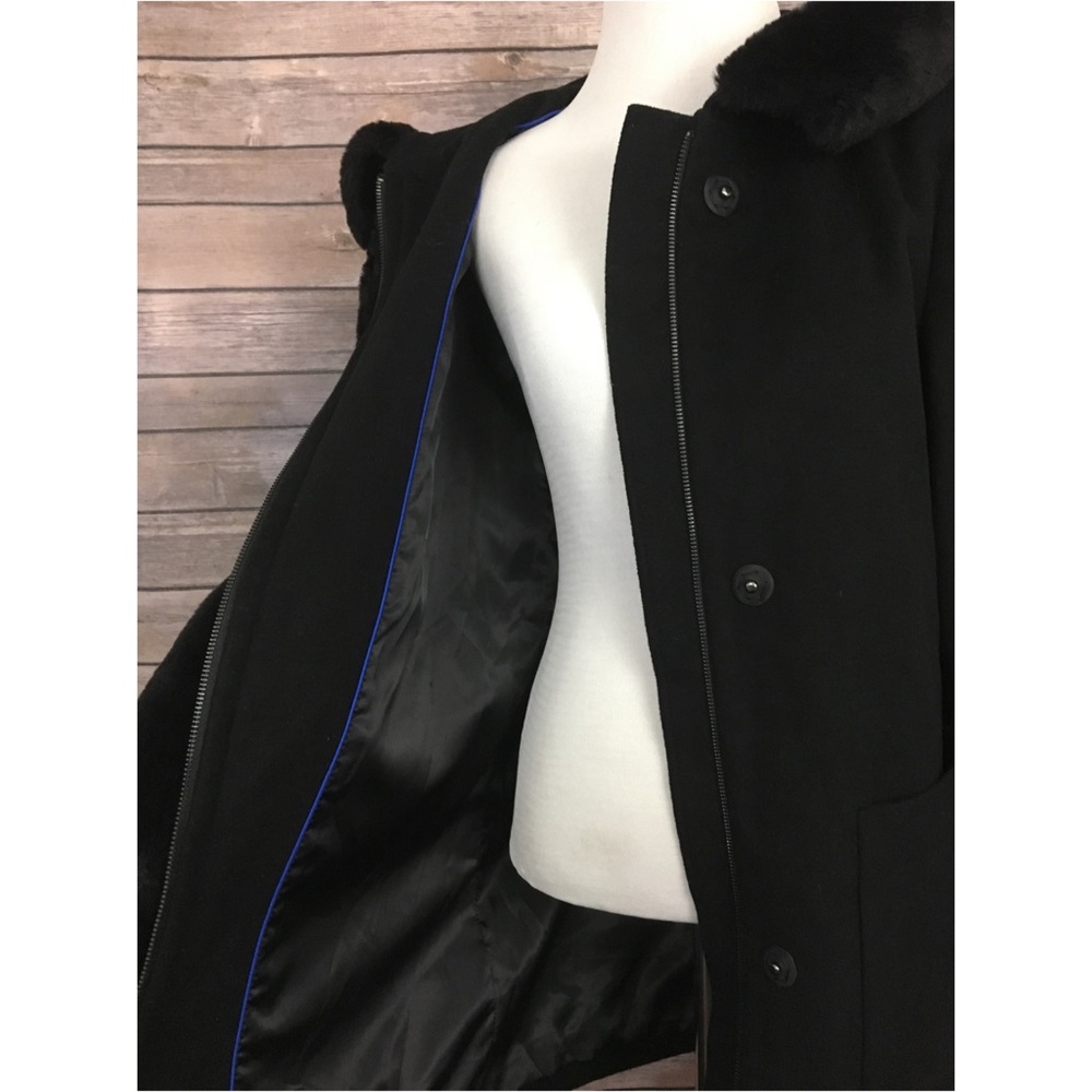 DKNY Hooded Faux Fur Wool Blend Coat - Picture 6 of 8